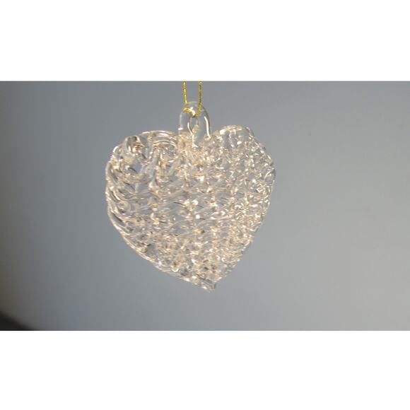 Christmas Around The World (5) Clear Spun Glass Hearts Christmas Ornaments - Picture 1 of 5